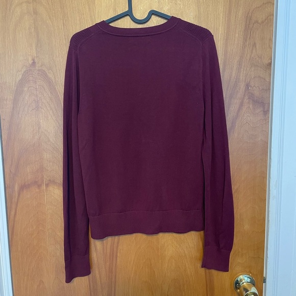 Burgundy crew neck button down cardigan light cotton - Picture 2 of 6